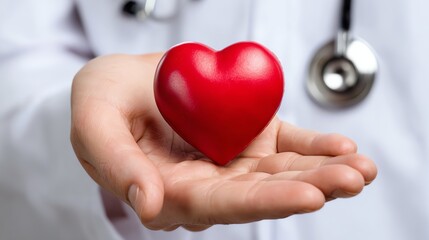 A healthcare professional holds a vibrant red heart symbolizing care, compassion, and commitment to patient health, emphasizing the importance of heart health and emotional well-be