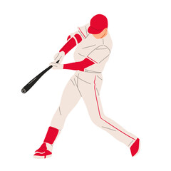 Vector illustration of a baseball player wearing a red uniform, ready to hit the ball with a bat. Perfect for sports design, team logo, or baseball training concept.