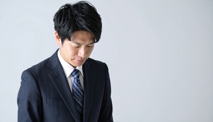 Professional Japanese Salaryman Bowing in Greeting at Start of Meeting in Formal Attire with Photorealistic Quality