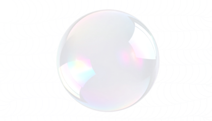transparent soap bubble with iridescent rainbow sheen, smooth surface reflection, soft glow, isolated transparent background, photoreal.
