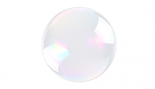 transparent soap bubble with iridescent rainbow sheen, smooth surface reflection, soft glow, isolated transparent background, photoreal.
