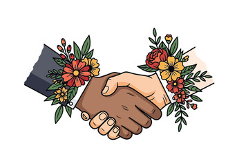 Handshake in Bloom Partnership and Nature's Harmony