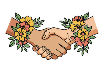 Handshake in Bloom Partnership and Nature's Harmony