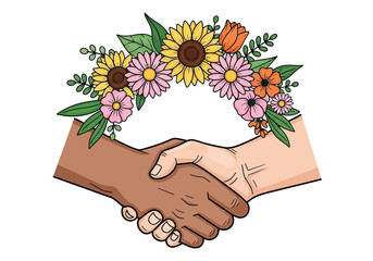 Handshake in Bloom Partnership and Nature's Harmony