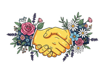 Handshake in Bloom Partnership and Nature's Harmony