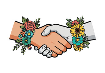 Handshake in Bloom Partnership and Nature's Harmony