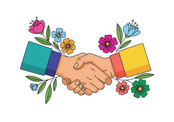 Handshake in Bloom Partnership and Nature's Harmony