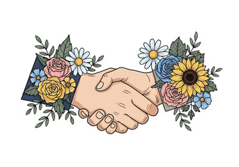 Handshake in Bloom Partnership and Nature's Harmony