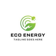 vibrant Eco Energy green with leaf lightning bolt electrical plug Symbol for eco-friendly sustainable or environmental power industries logo design