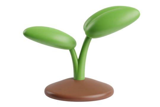 3d green sprout with two leaves growing from soil symbolizing growth and nature