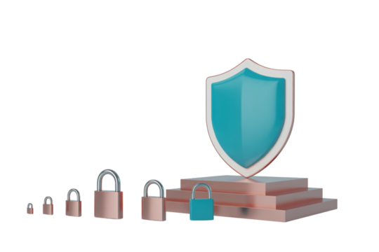 3d security lock and shield icon set representing protection and privacy concept