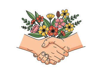 Handshake in Bloom Partnership and Nature's Harmony