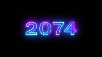Happy new year 2074 illustration. Glowing Neon celebration new year on black background.