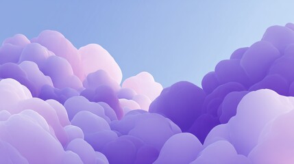 Abstract depiction of lavender and pastel pink fluffy clouds against a pale blue gradient background