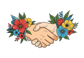 Handshake in Bloom Partnership and Nature's Harmony
