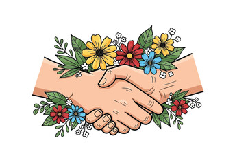Handshake in Bloom Partnership and Nature's Harmony