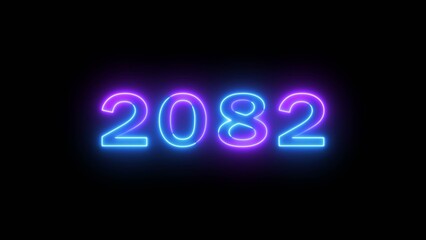 Happy new year 2082 illustration. Glowing Neon celebration new year on black background.