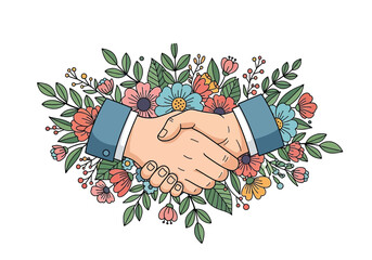 Handshake in Bloom Partnership and Nature's Harmony