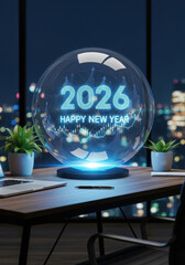 Futuristic 2026 happy new year crystal ball