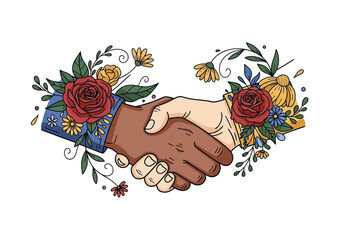 Handshake in Bloom Partnership and Nature's Harmony