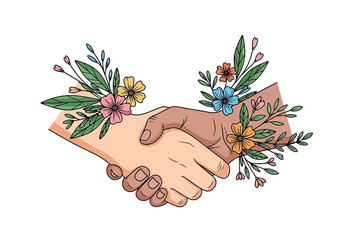 Handshake in Bloom Partnership and Nature's Harmony