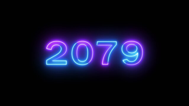 Happy new year 2079 illustration. Glowing Neon celebration new year on black background.