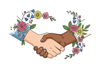 Handshake in Bloom Partnership and Nature's Harmony