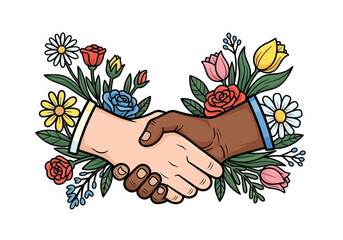 Handshake in Bloom Partnership and Nature's Harmony