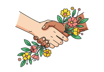 Handshake in Bloom Partnership and Nature's Harmony
