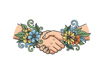 Handshake in Bloom Partnership and Nature's Harmony