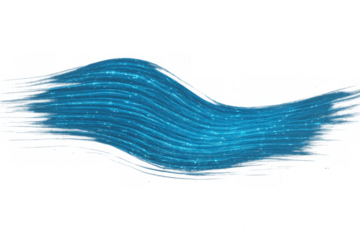 Blue light wave creating data stream movement with flowing glitter particles on transparent background
