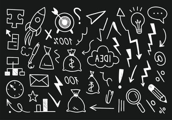 Hand drawn Business doodles element related startup to success.