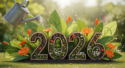 New year 2026 growth and blooming flowers