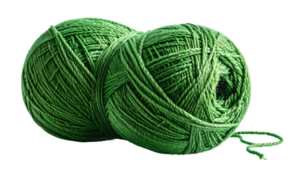 Two balls of textured, vibrant green yarn, close together