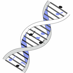 Stylized DNA helix with musical notes integrated