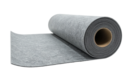 Rolled gray material, partially unrolled, dark background