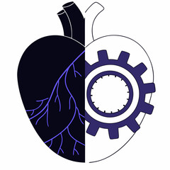 Stylized heart with anatomical and mechanical halves