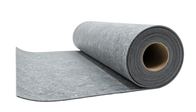 Rolled gray material, partially unrolled, dark background