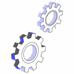 Two interlocking gears with blue and gray shading