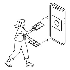 Woman making mobile payment with smartphone and money