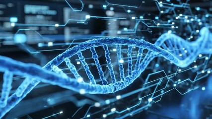 Abstract dna strand with futuristic digital circuitry background - Powered by Adobe