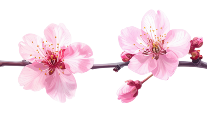 Pink blossoms on branch, delicate petals, floral illustration