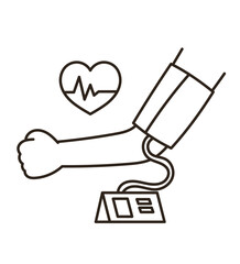 血圧計で血圧を測るイラスト　線画のみ