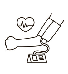 血圧計で血圧を測るイラスト　線画のみ