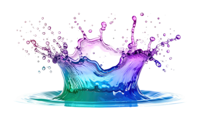 Multicolored liquid crown formed from a splash against a dark background