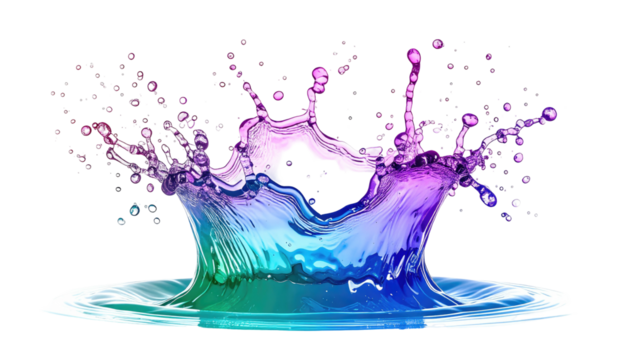 Multicolored liquid crown formed from a splash against a dark background