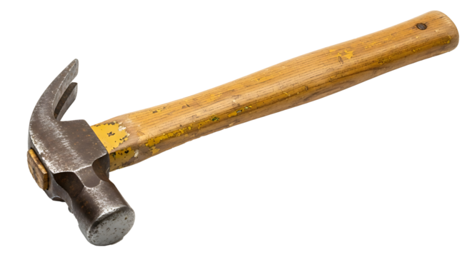Metal claw hammer with wooden handle tool