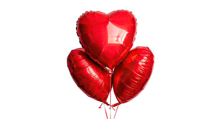 Three red, metallic heart-shaped balloons against black