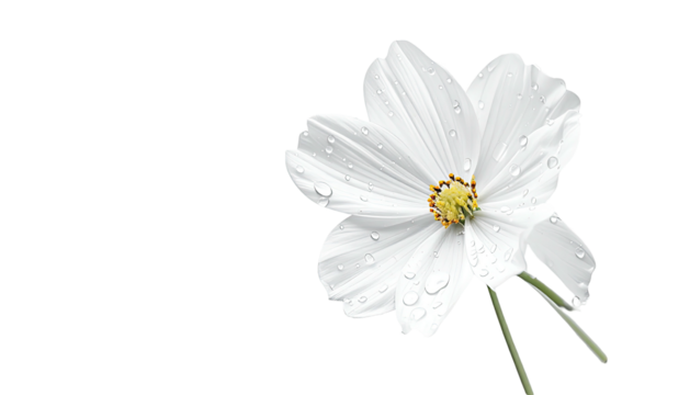 White flower with water droplets, centered right