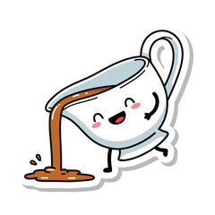 Cute Gravy Boat Cartoon Running and Pouring Sauce Sticker